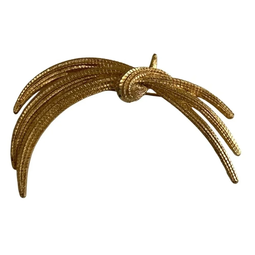 Vintage Monet Gold-Tone Textured Brooch 3” Wide Statement Piece